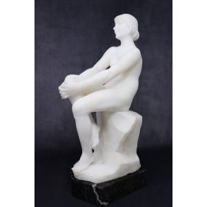 Art Deco Sculpture In White Marble