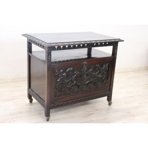 Bar Cart With Storage In Beech Wood, Early 20th Century