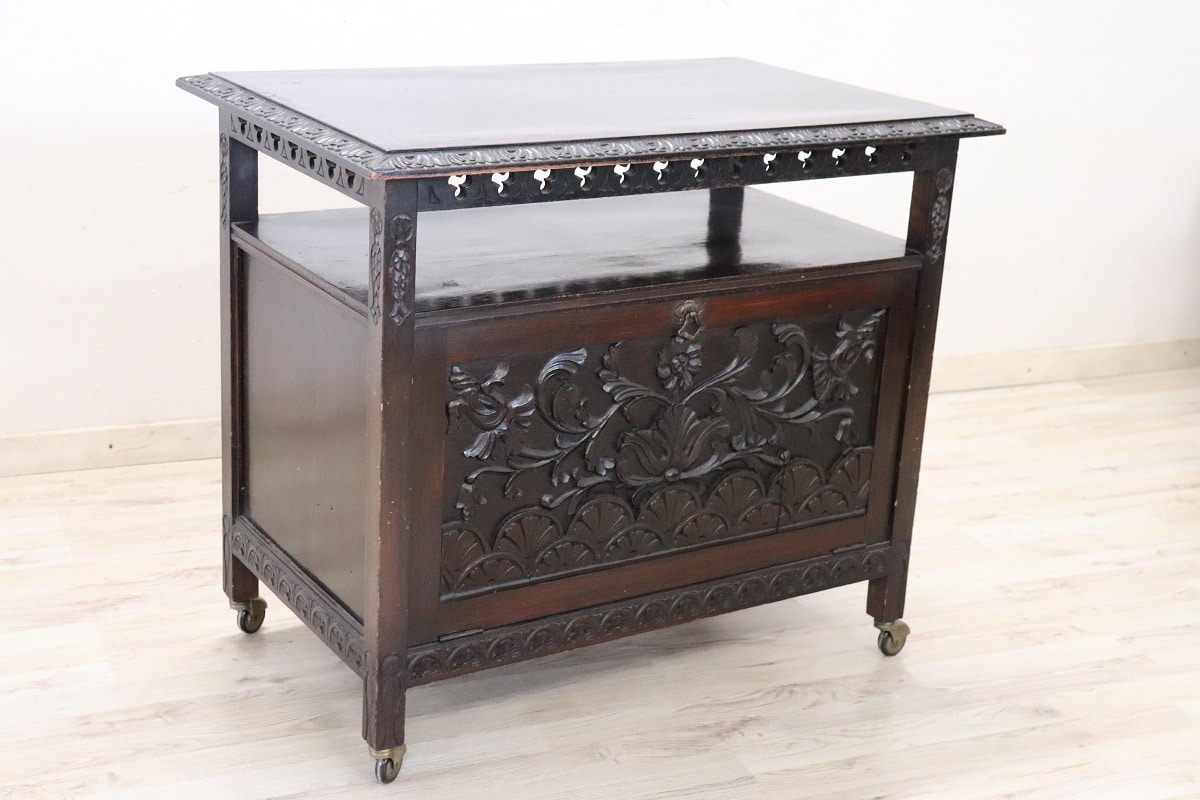 Bar Cart With Storage In Beech Wood, Early 20th Century