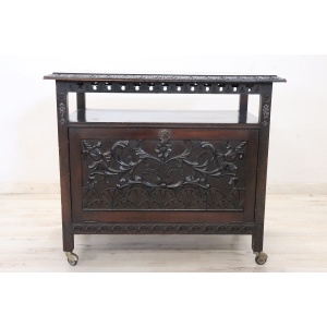 Bar Cart With Storage In Beech Wood, Early 20th Century