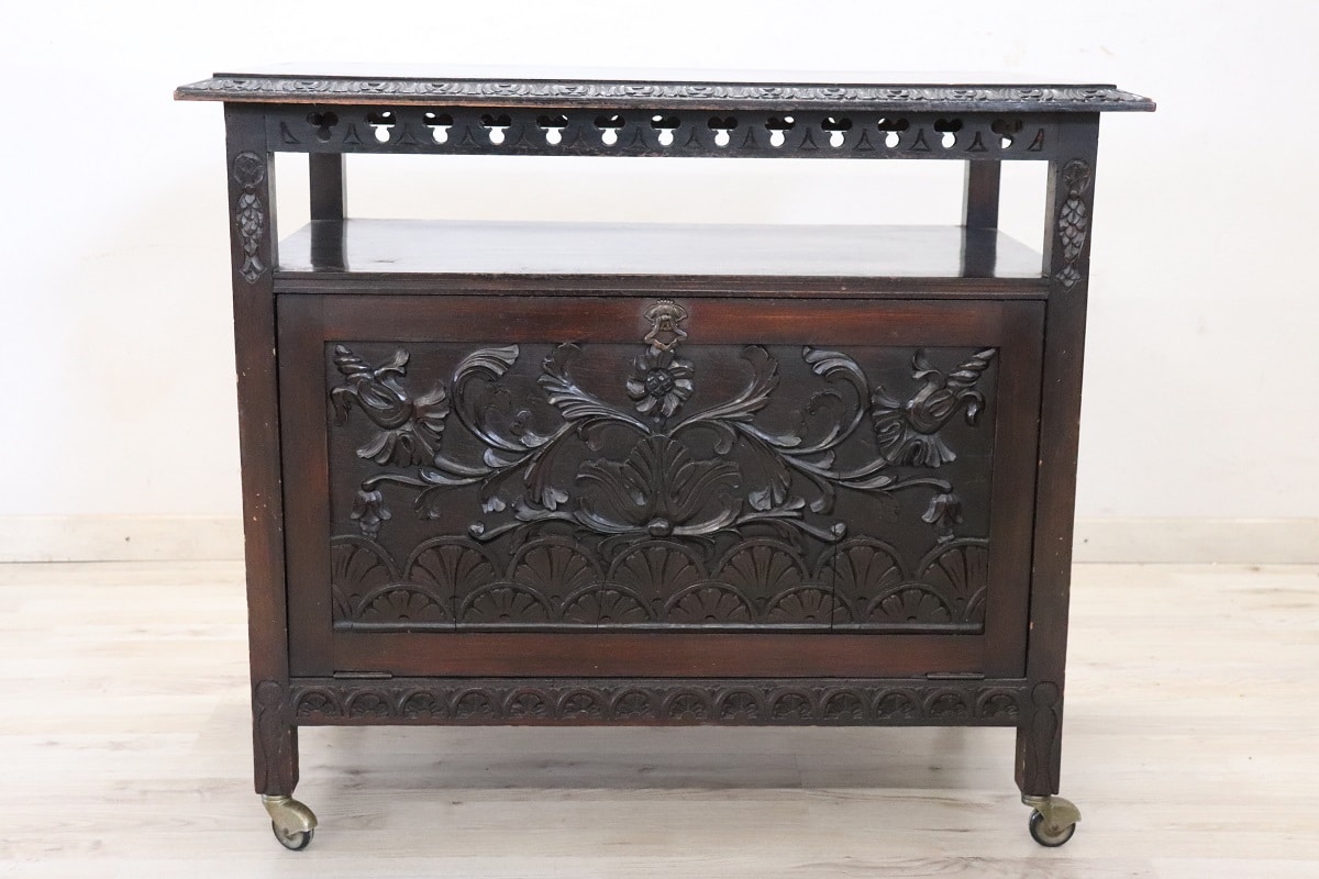 Bar Cart With Storage In Beech Wood, Early 20th Century