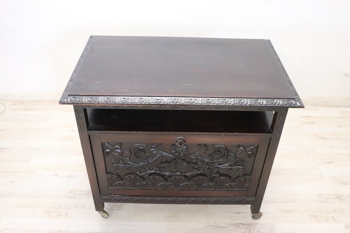 Bar Cart With Storage In Beech Wood, Early 20th Century