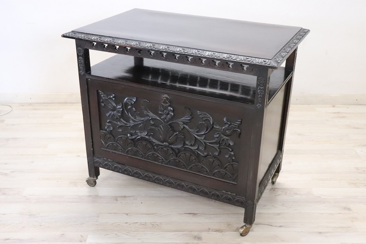 Bar Cart With Storage In Beech Wood, Early 20th Century