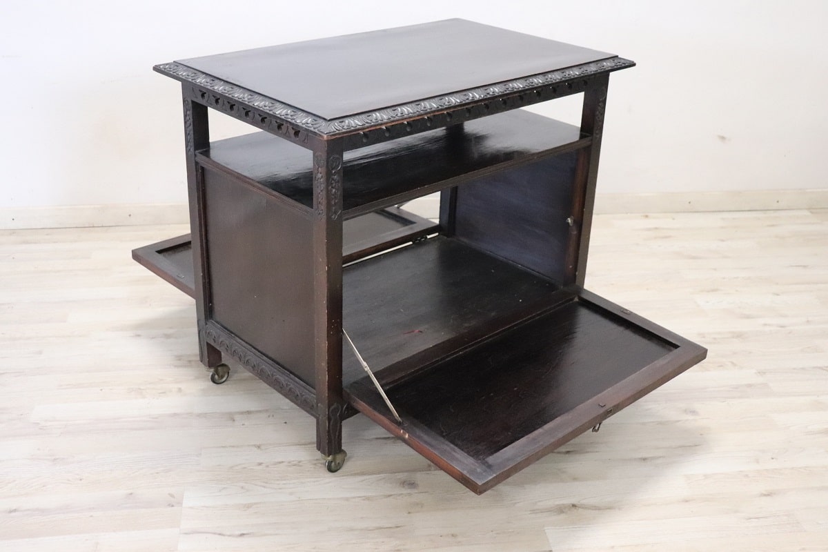Bar Cart With Storage In Beech Wood, Early 20th Century