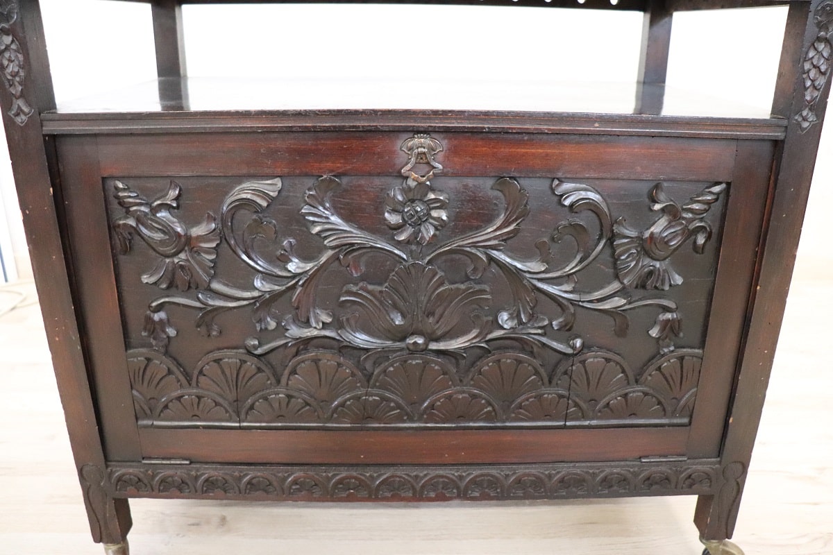Bar Cart With Storage In Beech Wood, Early 20th Century