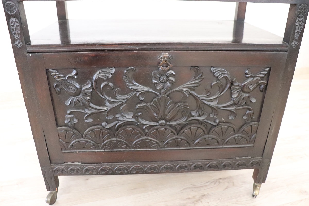 Bar Cart With Storage In Beech Wood, Early 20th Century