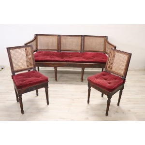 Antique Living Room Set In Walnut And Vienna Straw