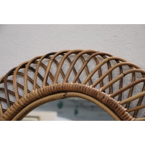 Oval Wall Mirror In Bamboo, 1960s