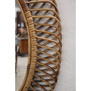 Oval Wall Mirror In Bamboo, 1960s