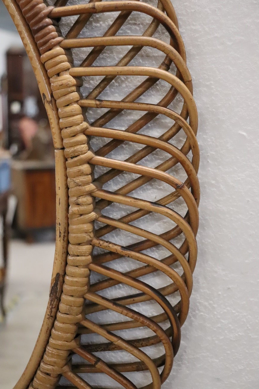 Oval Wall Mirror In Bamboo, 1960s