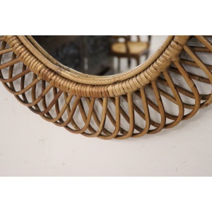 Oval Wall Mirror In Bamboo, 1960s