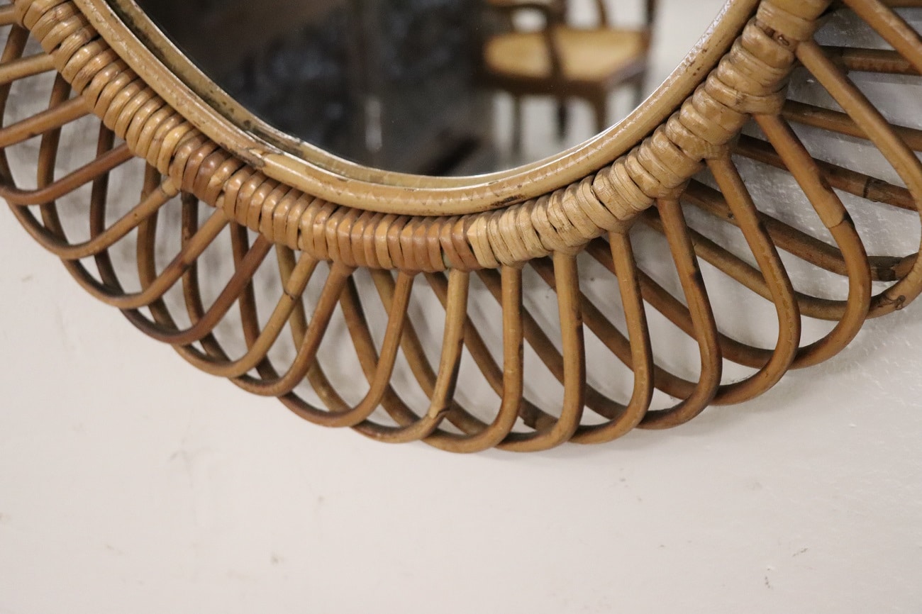 Oval Wall Mirror In Bamboo, 1960s
