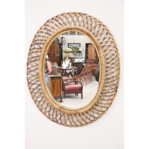 Oval Wall Mirror In Bamboo, 1960s
