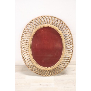 Oval Wall Mirror In Bamboo, 1960s