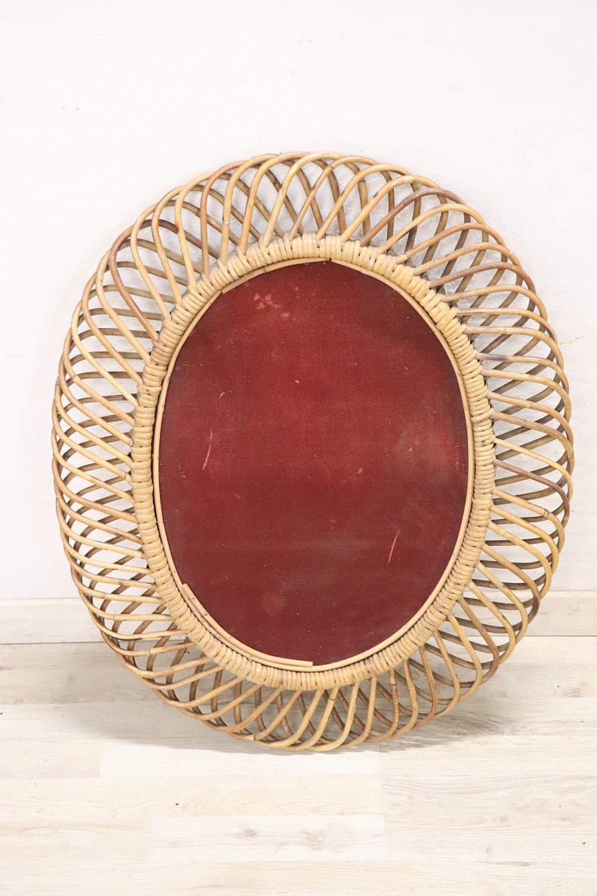 Oval Wall Mirror In Bamboo, 1960s