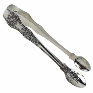 A very heavy antique Victorian English solid silver Kings Sugar Tongs 61g C.1873