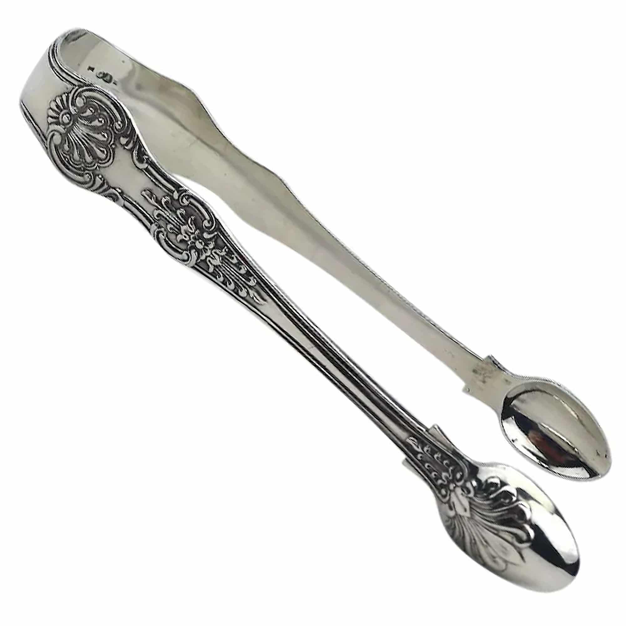 A very heavy antique Victorian English solid silver Kings Sugar Tongs 61g C.1873