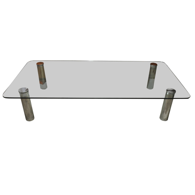 Large Glass & Chrome Coffee Table By Marco Zanuso For Zanotta, Italy, 1960s