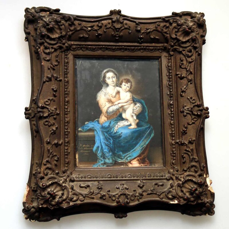 A fine antique Florence Grand Tour Portrait Miniature Madonna oil after Murillo C.19thC