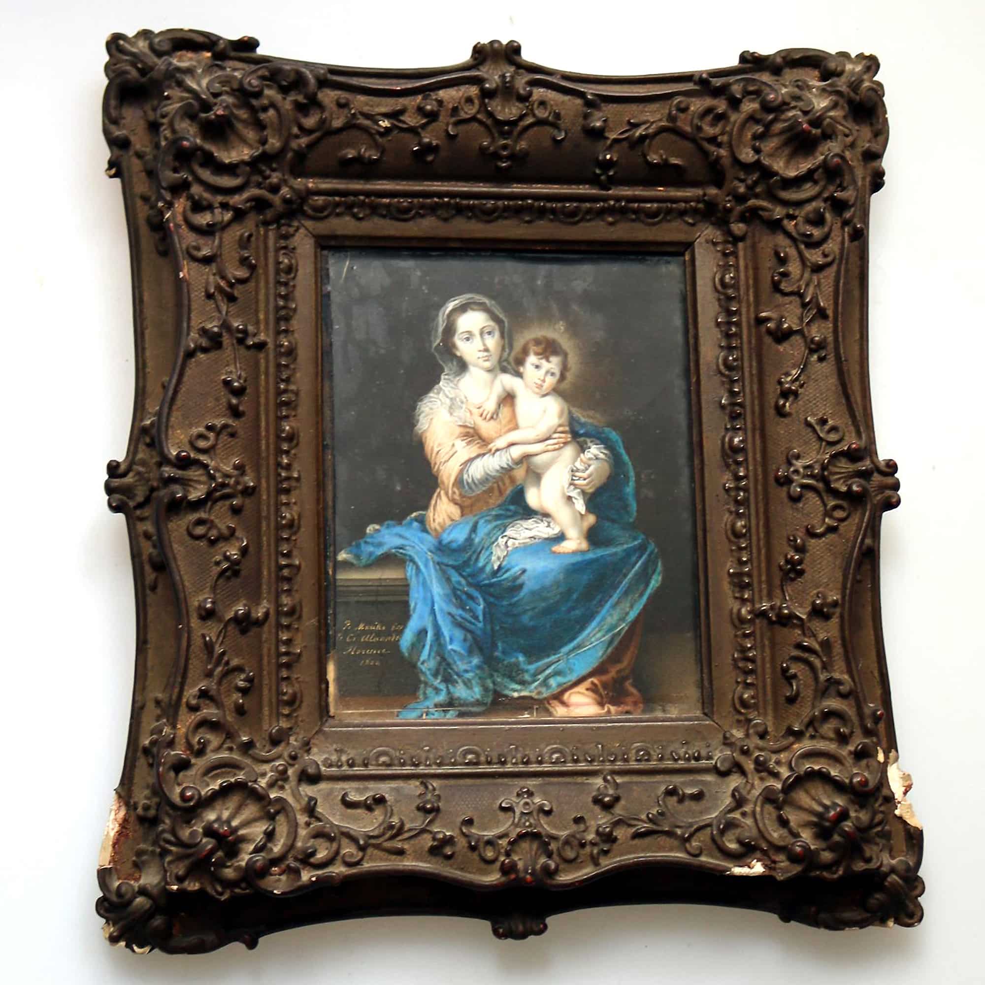 A fine antique Florence Grand Tour Portrait Miniature Madonna oil after Murillo C.19thC