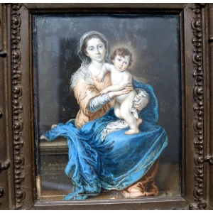 A fine antique Florence Grand Tour Portrait Miniature Madonna oil after Murillo C.19thC