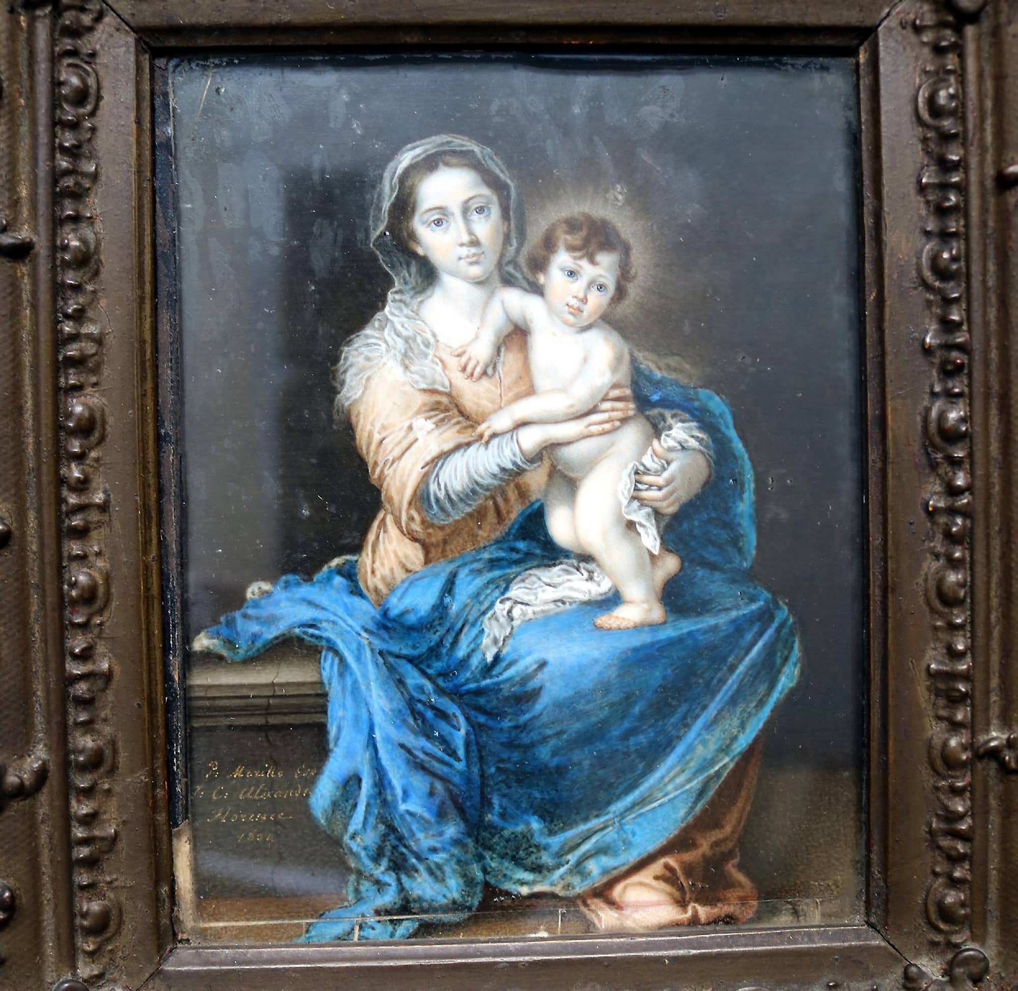 A fine antique Florence Grand Tour Portrait Miniature Madonna oil after Murillo C.19thC