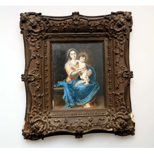 A fine antique Florence Grand Tour Portrait Miniature Madonna oil after Murillo C.19thC