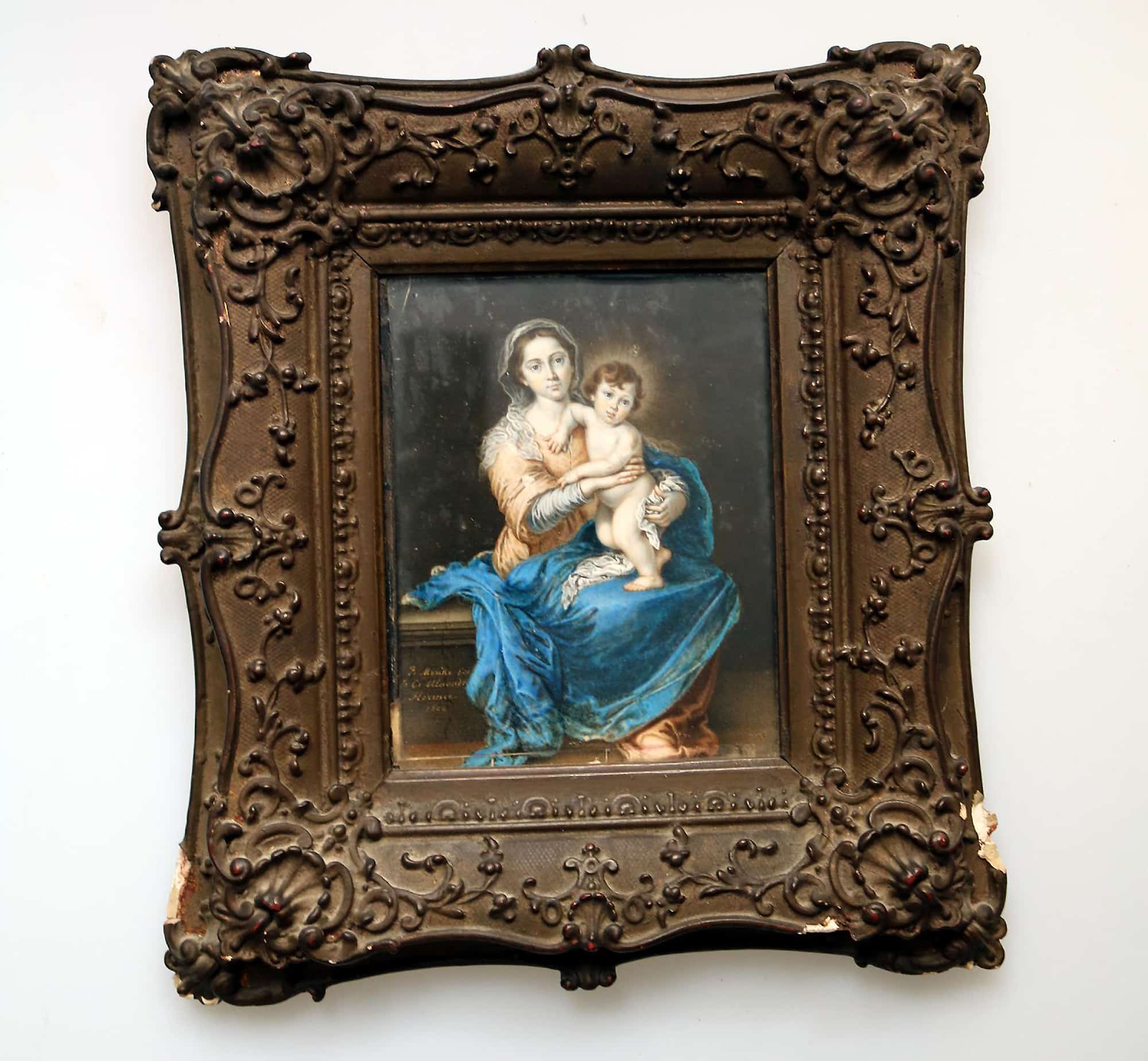 A fine antique Florence Grand Tour Portrait Miniature Madonna oil after Murillo C.19thC
