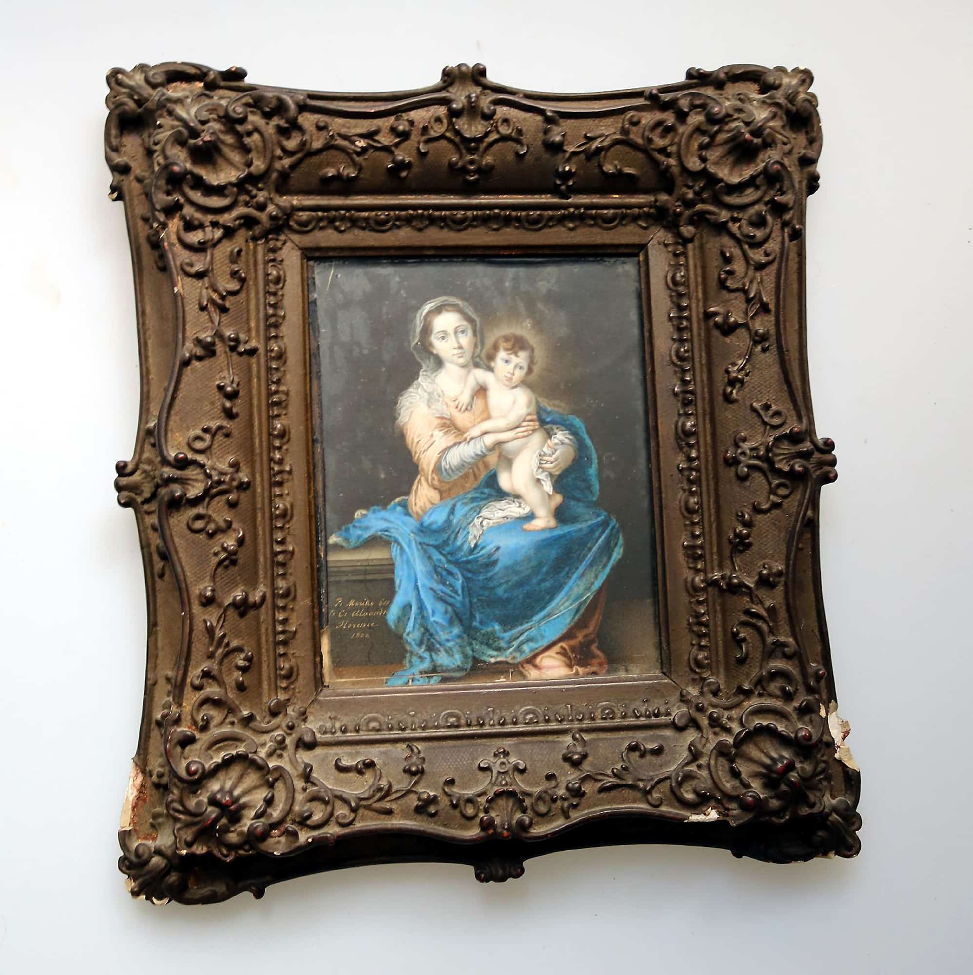 A fine antique Florence Grand Tour Portrait Miniature Madonna oil after Murillo C.19thC