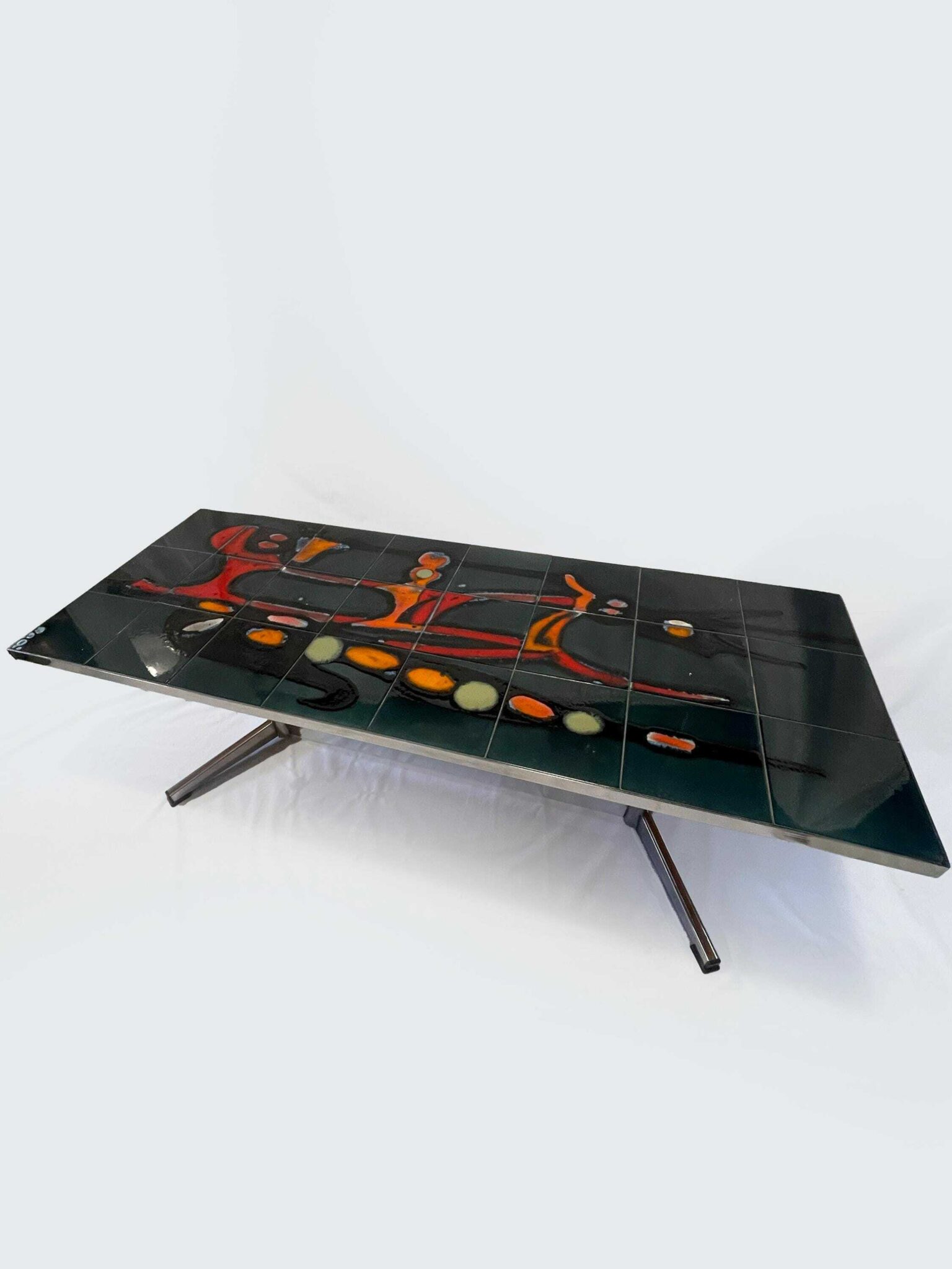 Mid Century Modern Adri Danish Ceramic Coffee Table, 1960s, Vintage Ceramic And Chrome Coffee Table, Desirable And Highly Collectable