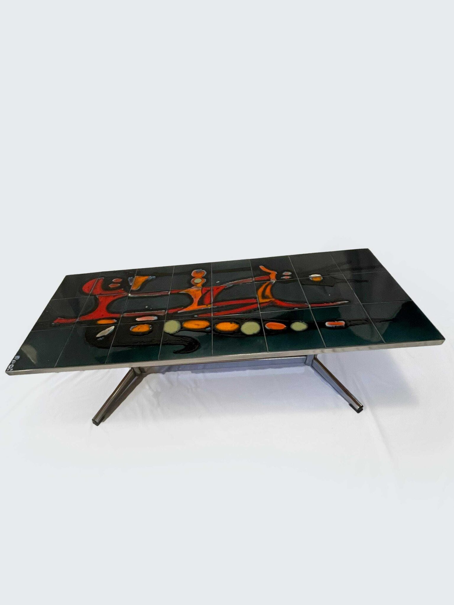 Mid Century Modern Adri Danish Ceramic Coffee Table, 1960s, Vintage Ceramic And Chrome Coffee Table, Desirable And Highly Collectable