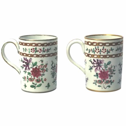 An unusual pair antique Samson of Paris porcelain hand painted Tankards C.19thC