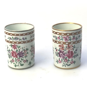 An unusual pair antique Samson of Paris porcelain hand painted Tankards C.19thC