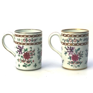 An unusual pair antique Samson of Paris porcelain hand painted Tankards C.19thC