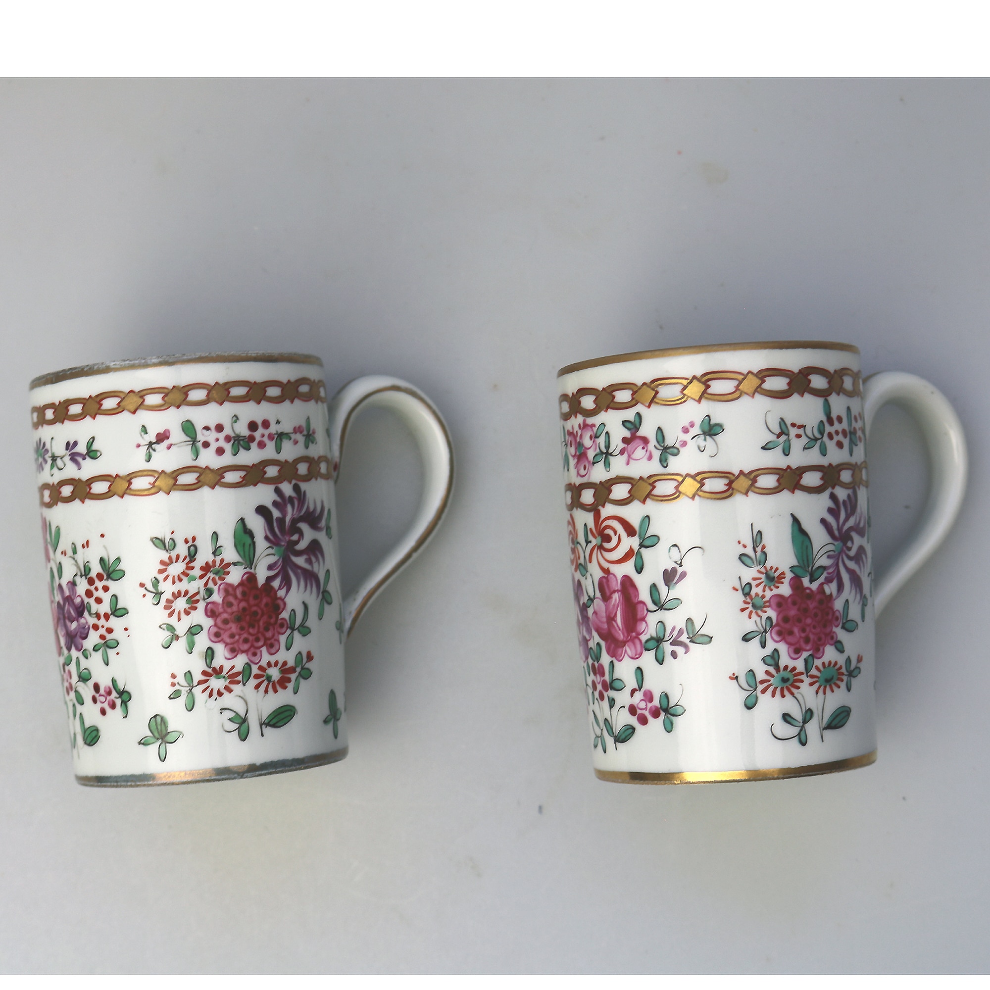 An unusual pair antique Samson of Paris porcelain hand painted Tankards C.19thC