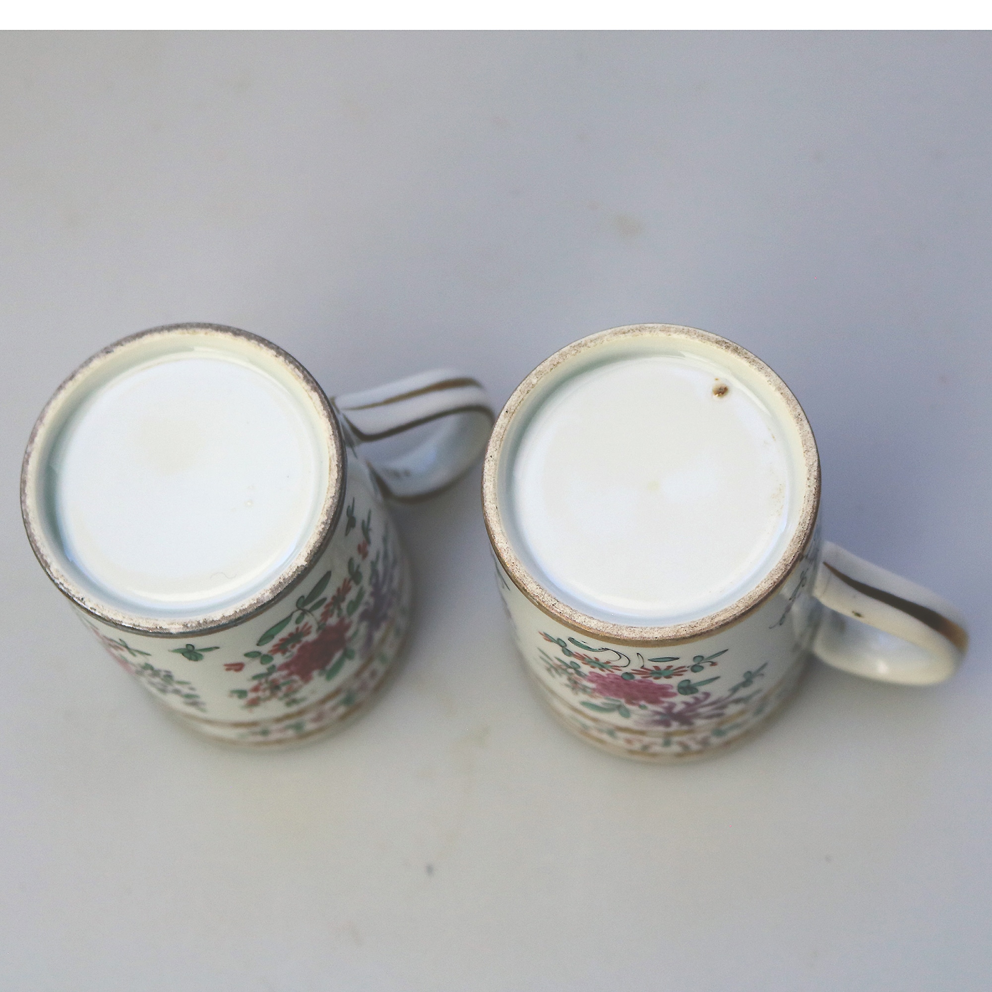 An unusual pair antique Samson of Paris porcelain hand painted Tankards C.19thC