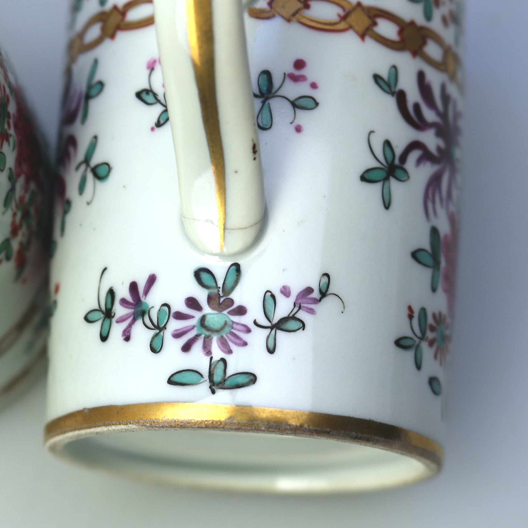 An unusual pair antique Samson of Paris porcelain hand painted Tankards C.19thC