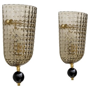 Pair of Art Dèco Style Italian Murano Glass and Brass Sconces