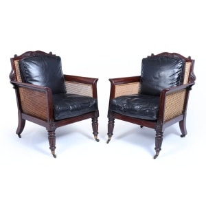 Exceptional Pair Of Regency Mahogany & Leather Library Arm Chairs C1830