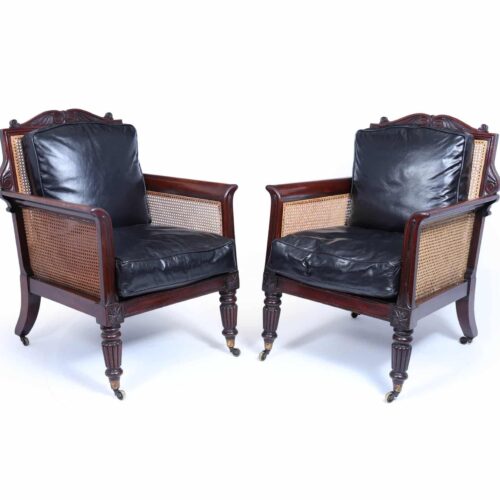 Exceptional Pair Of Regency Mahogany & Leather Library Arm Chairs C1830