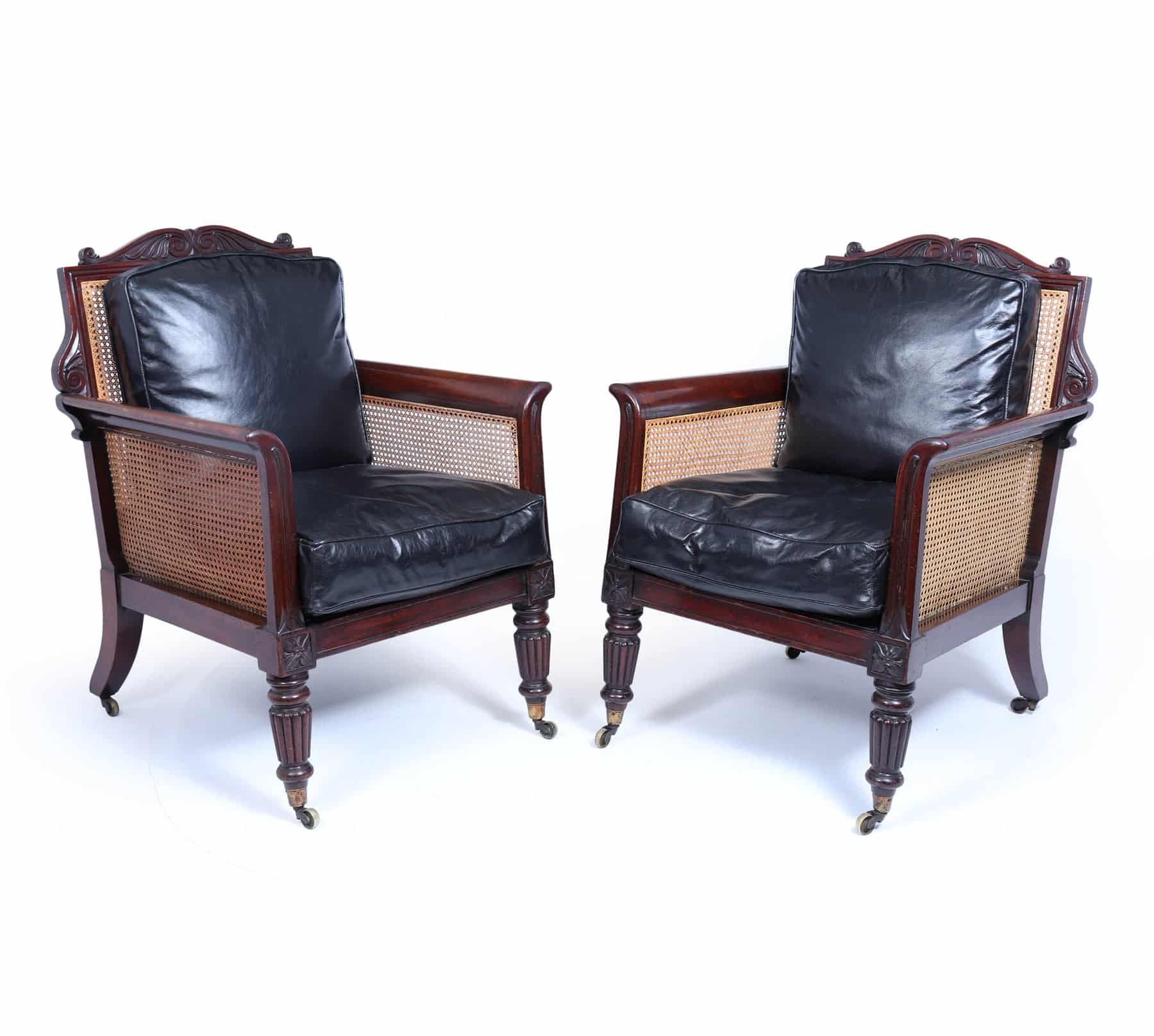 Exceptional Pair Of Regency Mahogany & Leather Library Arm Chairs C1830