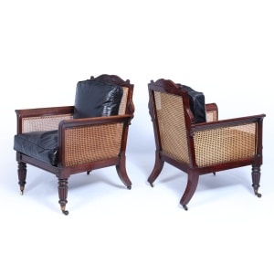 Exceptional Pair Of Regency Mahogany & Leather Library Arm Chairs C1830