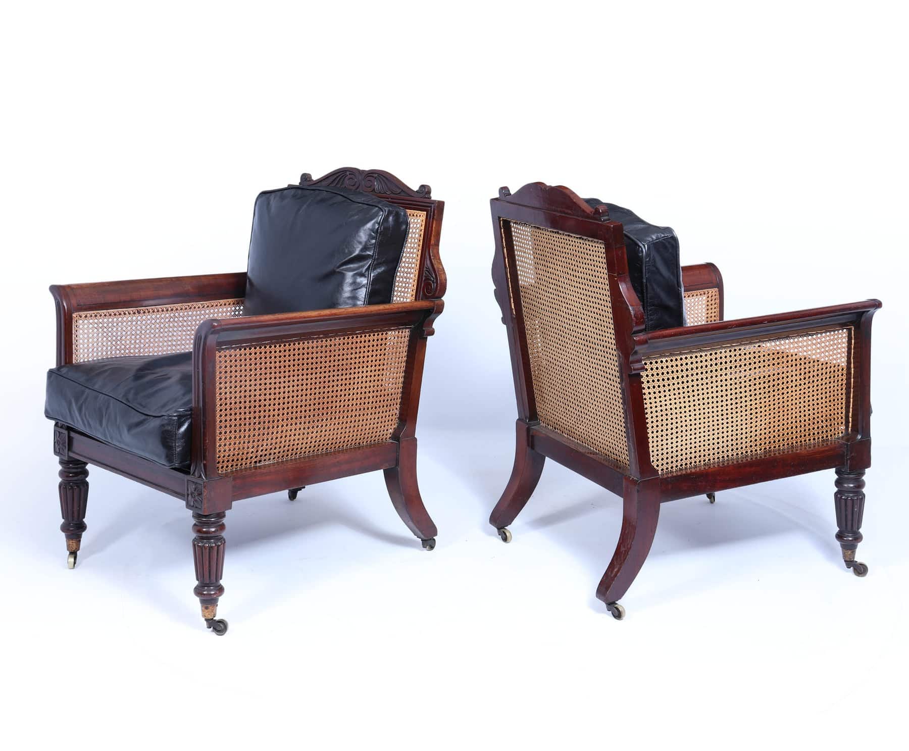 Exceptional Pair Of Regency Mahogany & Leather Library Arm Chairs C1830