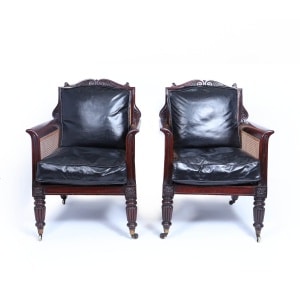 Exceptional Pair Of Regency Mahogany & Leather Library Arm Chairs C1830