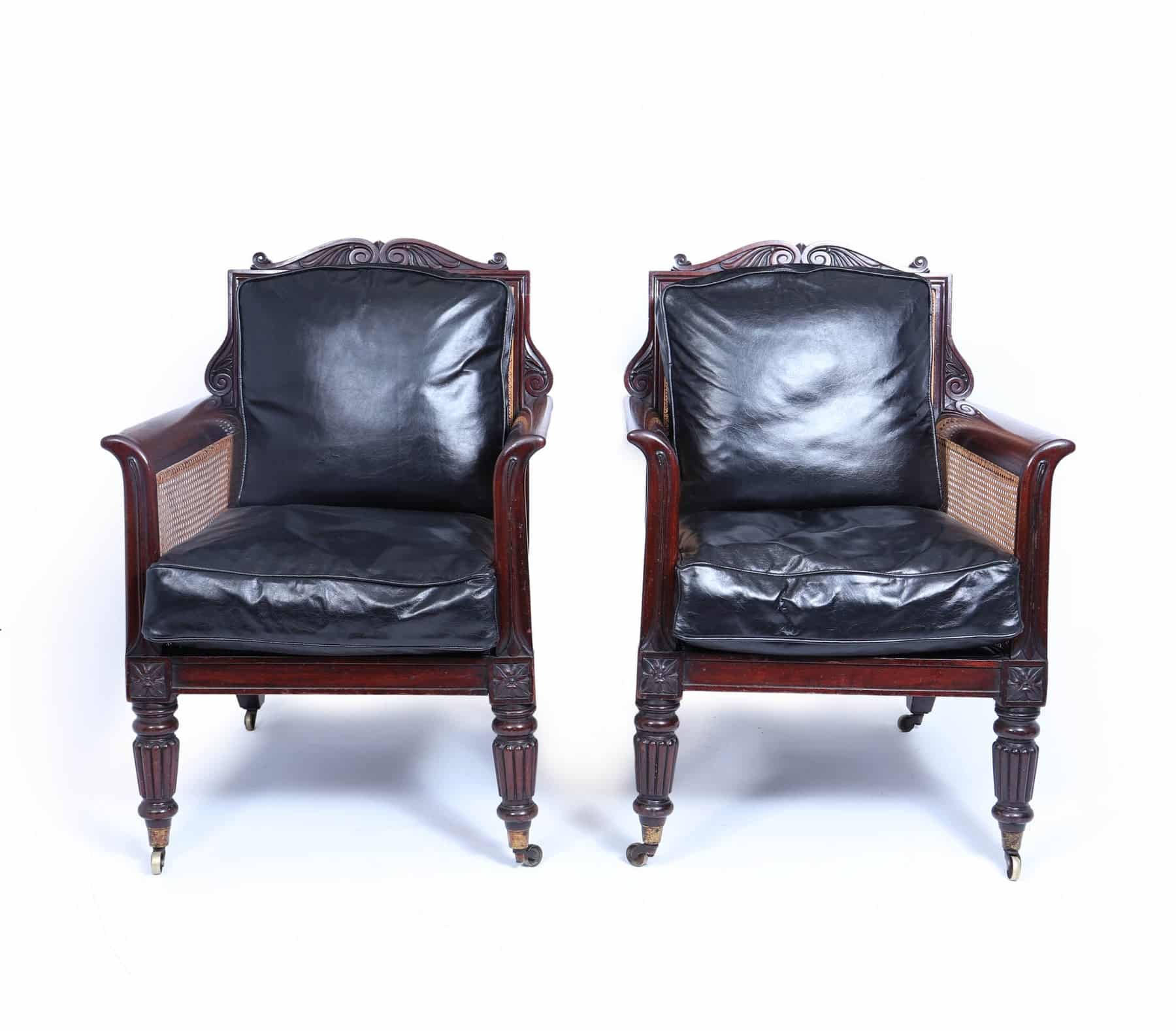 Exceptional Pair Of Regency Mahogany & Leather Library Arm Chairs C1830