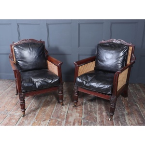 Exceptional Pair Of Regency Mahogany & Leather Library Arm Chairs C1830