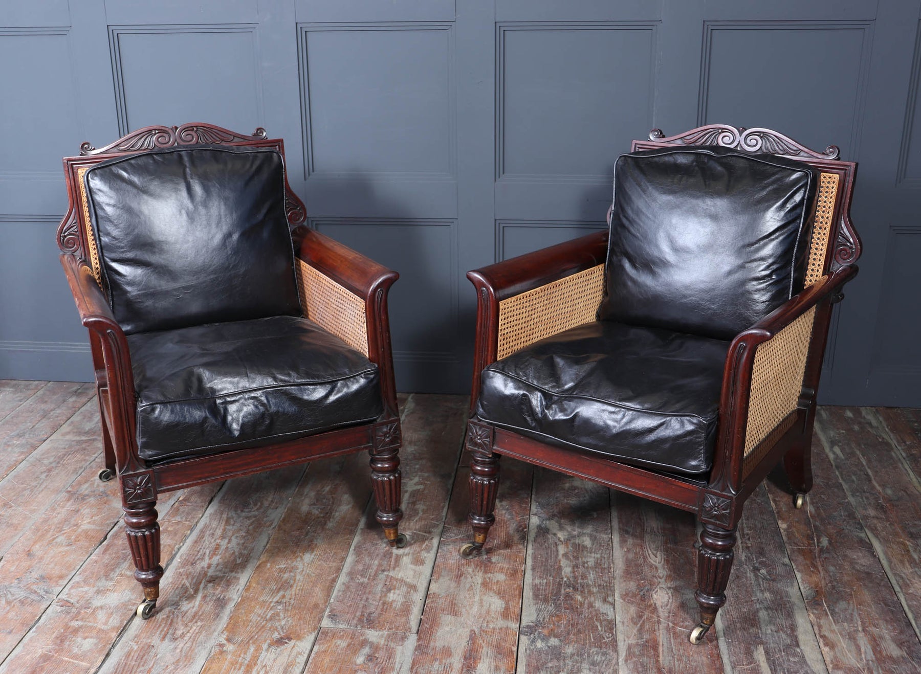 Exceptional Pair Of Regency Mahogany & Leather Library Arm Chairs C1830