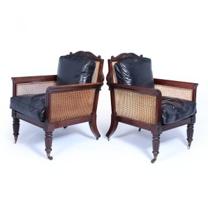 Exceptional Pair Of Regency Mahogany & Leather Library Arm Chairs C1830