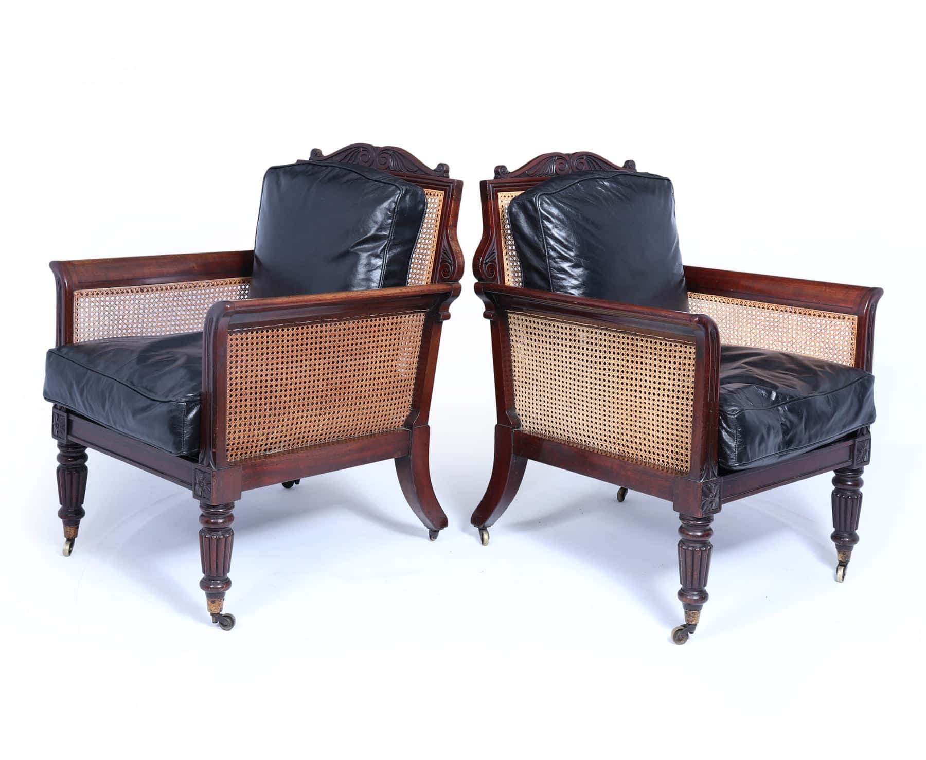 Exceptional Pair Of Regency Mahogany & Leather Library Arm Chairs C1830