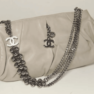 Chanel Grey Lambskin Pleated Hand Bag With Ruthenium-Finish Chain Link Straps